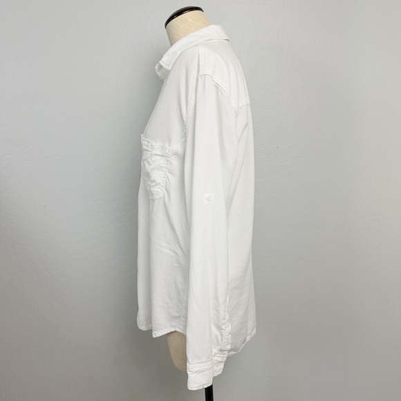 Cloth & Stone White Tencel Button Front Shirt Relaxed Pocket Top L - Picture 7 of 11